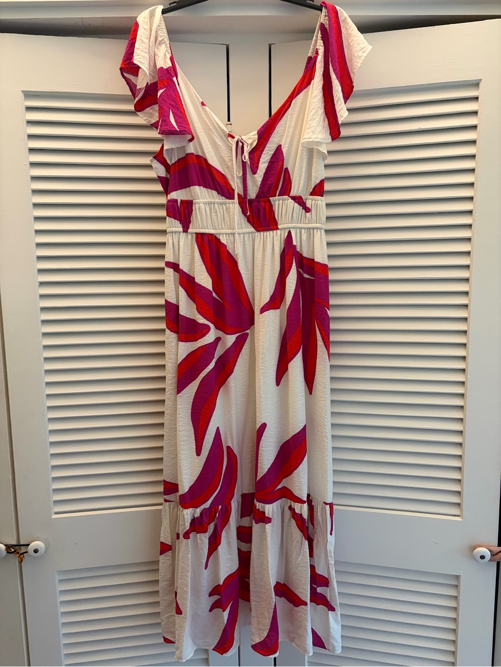 Nine West White Dress with Pink and Red Artsy Floral Accents